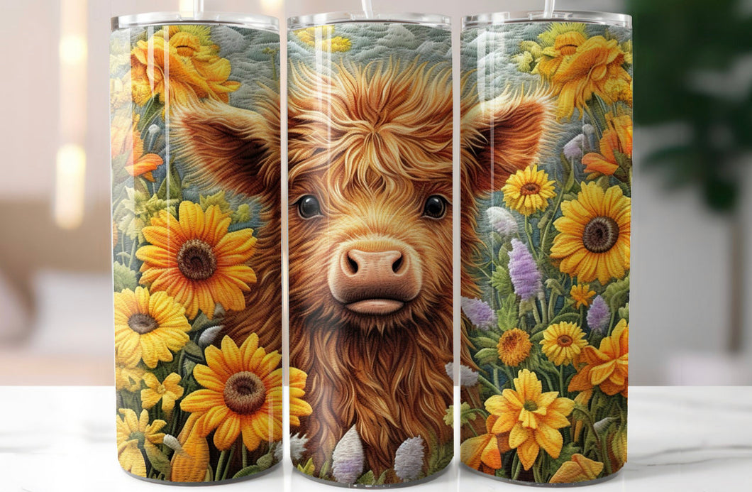 Baby Highland Cow in Sunflowers Tumbler