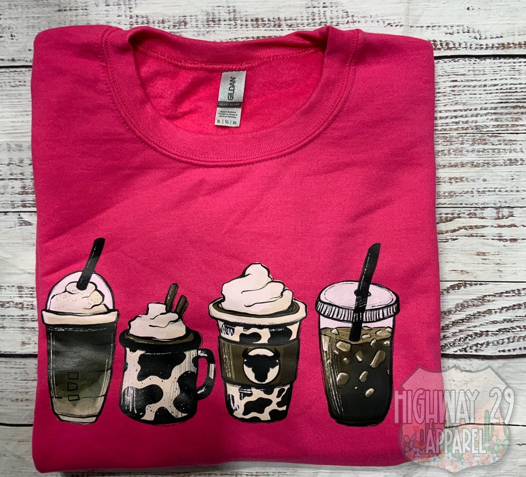 Cow Themed Coffee Crewneck Sweatshirt