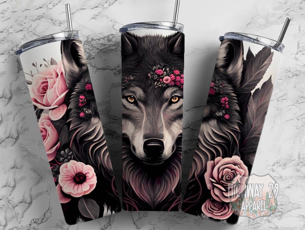 Floral Wolf Tumbler